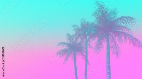 Wallpaper Mural Neon Dreamscape: Vibrant Vaporwave Palm Trees in VHS Glitch Sunset Torontodigital.ca