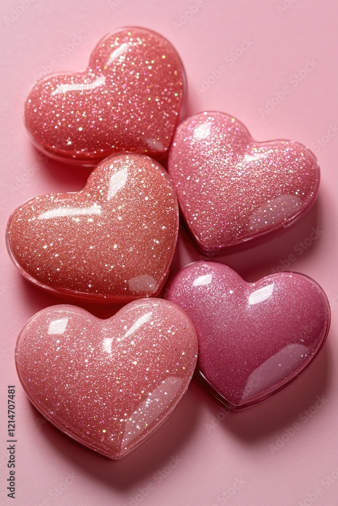 Fototapeta premium A collection of pink hearts resting on a pink background