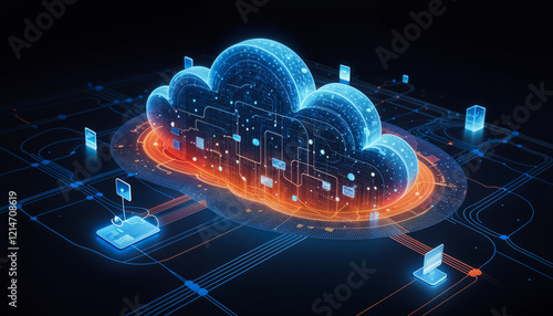 Advanced Cloud Storage, Networked Business Solutions for Data Backup and Security. Cloud computing and online storage technology concept.