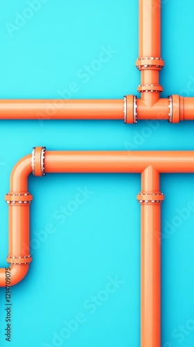 Abstract orange pipes on blue background