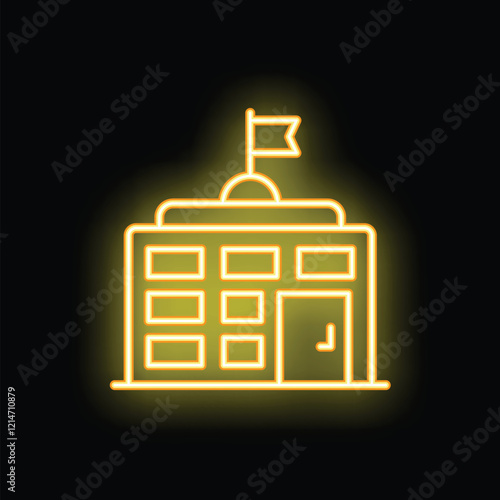 Neon yellow government building with a flag on top, representing power, authority, and civic engagement