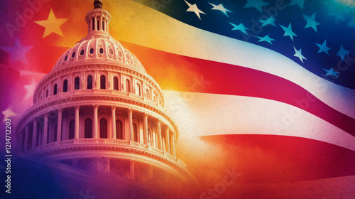 Wallpaper Mural American Flag Waves Behind United States Capitol Building in Vibrant Colorful Background Torontodigital.ca