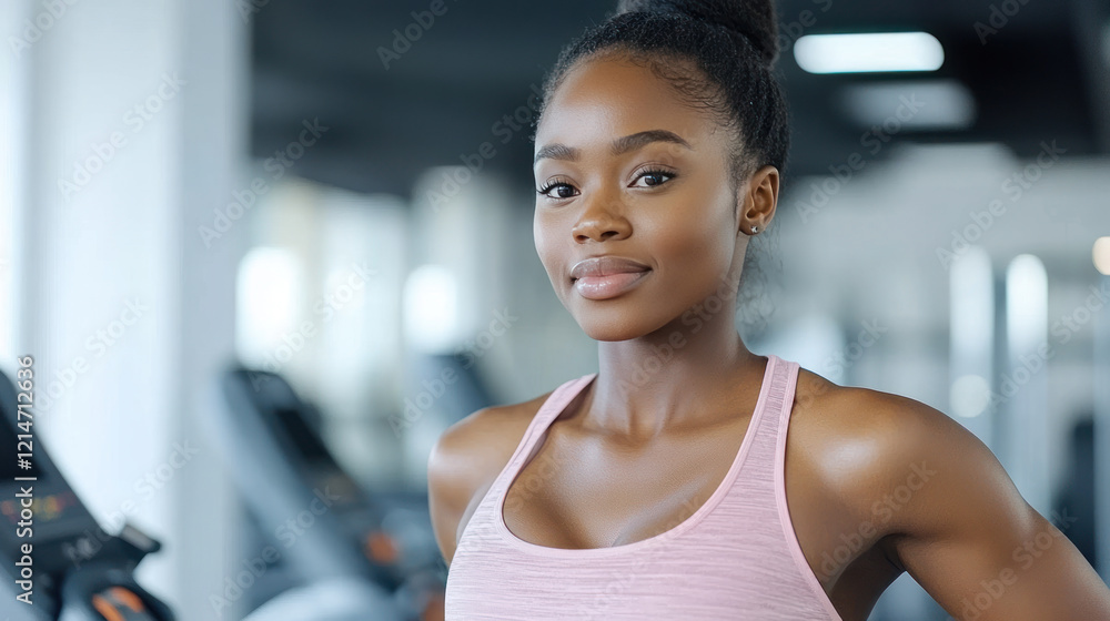 Fototapeta premium African woman doing exercise workout in a modern gym equipment, healthy lifestyle