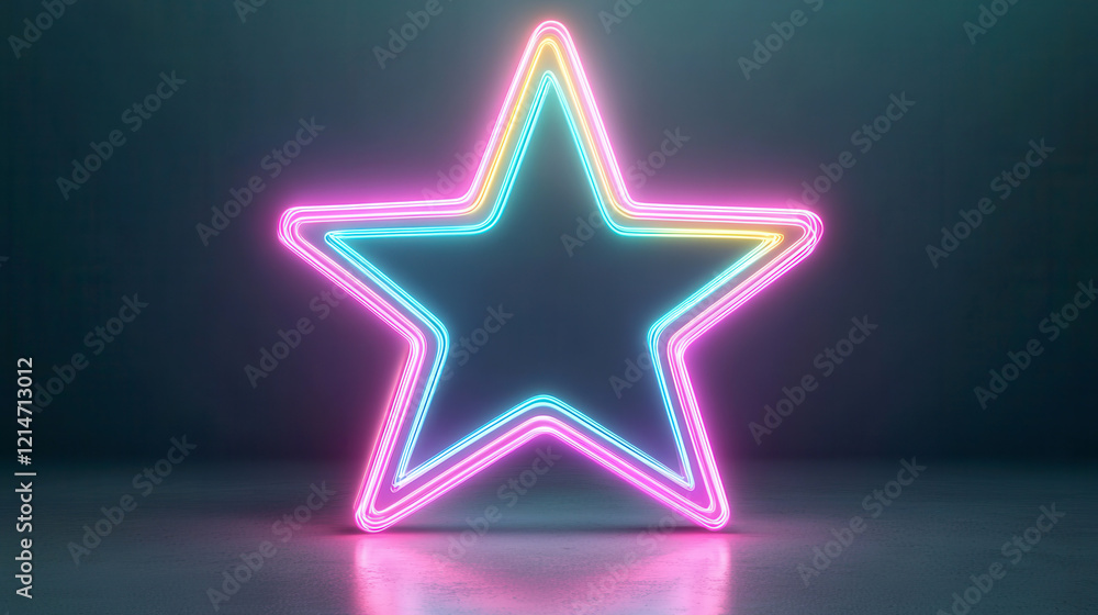 Bright neon glowing star shape over a dark background Bright neon glowing star shape over a dark background