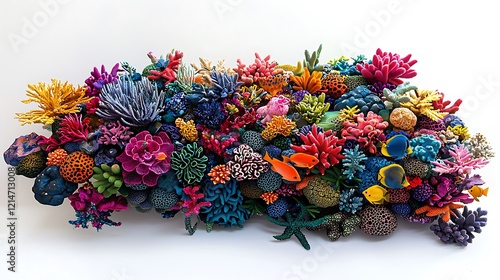 Vibrant coral reef sculpture on white background, ideal for environmental awareness campaigns photo