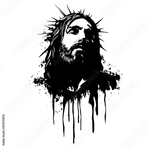 Jesus Christ with crown of thorns in artistic silhouette