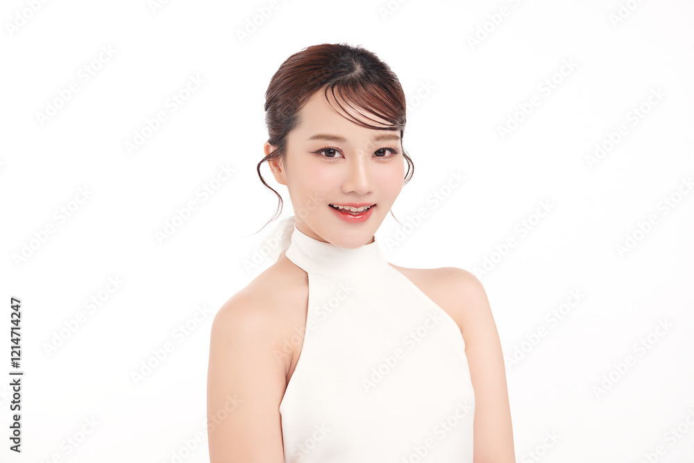 Beautiful young asian woman with clean fresh skin on white background, Face care, Facial treatment, Cosmetology, beauty and spa, Asian women portrait.