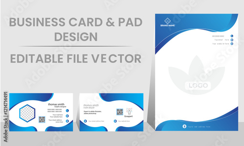 Simple Business card & Pad design. combo design template gradient color