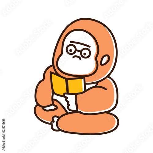 本を読む ゴリラのゆるいキャラクター