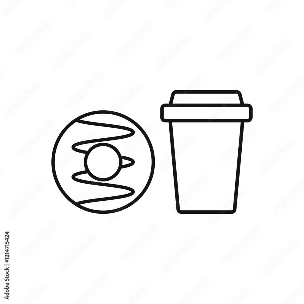 Drink and doughnut set food icon with a minimal and stylish appearance, ideal for digital menus, food delivery apps, and breakfast-related graphics Drink and doughnut set food icon with a minimal and stylish appearance, ideal for digital menus, food delivery apps, and breakfast-related graphics