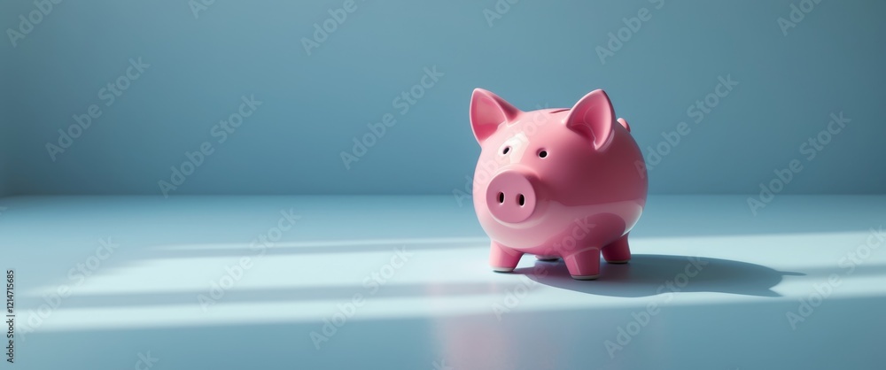 there is a pink piggy bank sitting on a blue surface. there is a pink piggy bank sitting on a blue surface.