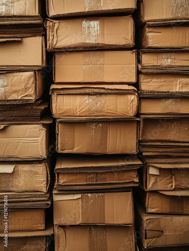 Stacked cardboard boxes in a warehouse. photo