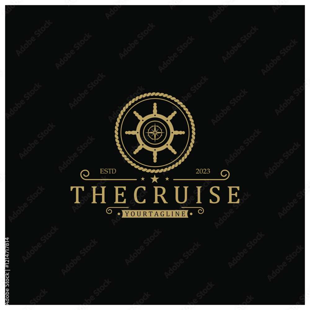Obraz premium The cruise logo,ship steering logo, boat, yacht, rope, maritime, anchor. Logo for business, sailor, sailing, tourism