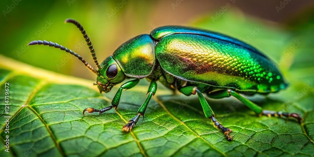 Close-up of a Colorful Beetle on Green Leaf with Copy Space - Stock Photo Close-up of a Colorful Beetle on Green Leaf with Copy Space - Stock Photo