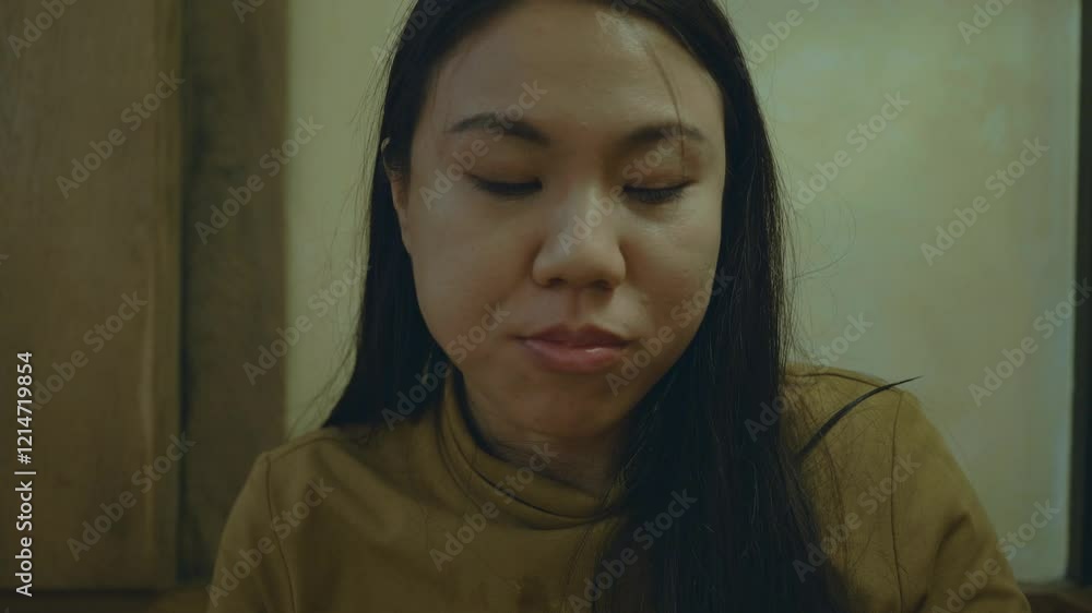 A moment of introspection captured as a person engages in deep thought ...