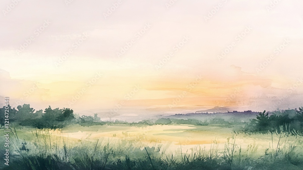 Peaceful meadow at sunset with soft, warm hues and a tranquil atmosphere. Peaceful meadow at sunset with soft, warm hues and a tranquil atmosphere.