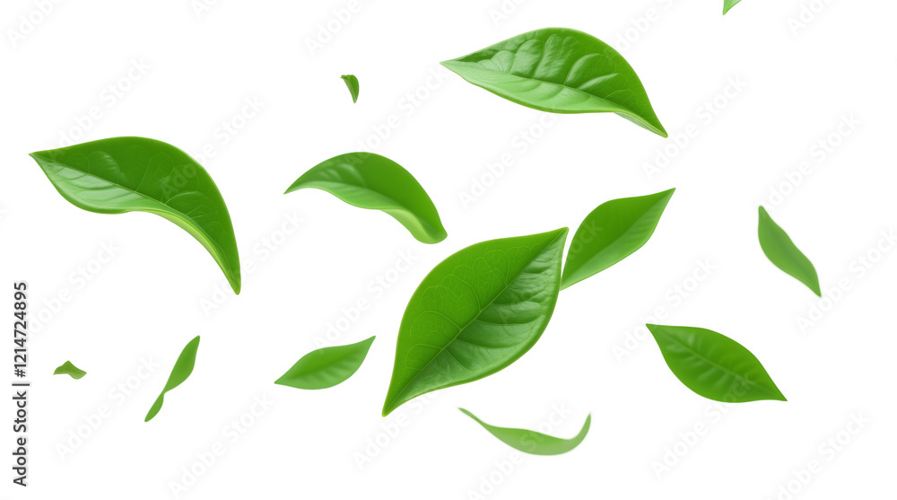Fresh Green Tea Leaves Falling and Flying Isolated on Transparent Background. Natural, Organic Tea Ingredient for Beverages, Health, and Wellness Designs. PNG, Cut Out.
Fresh Green Tea Leaves Falling and Flying Isolated on Transparent Background. Natural, Organic Tea Ingredient for Beverages, Health, and Wellness Designs. PNG, Cut Out.