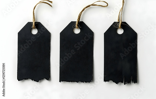 Three Blank Black Price Tags with Rustic Twine photo