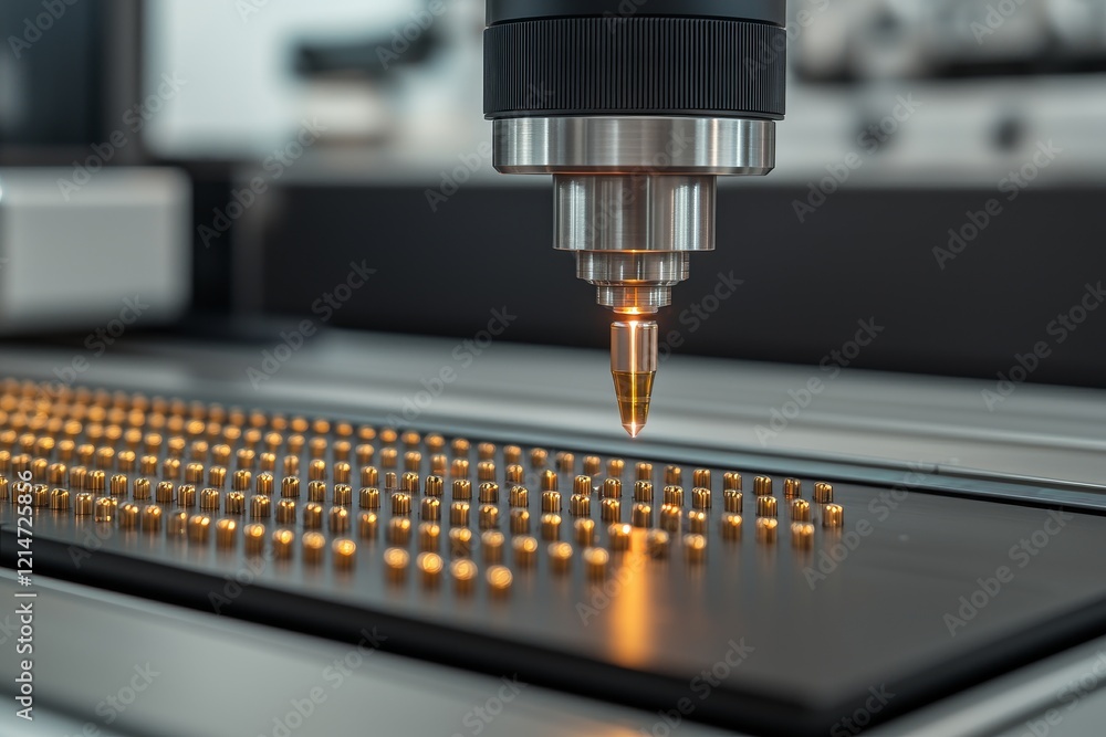 Precision task execution concept. Precision machinery applying a technique to a metal surface. Precision task execution concept. Precision machinery applying a technique to a metal surface.