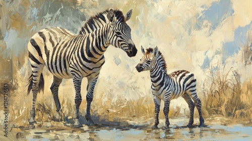 Close-up of baby plains zebra beside mother