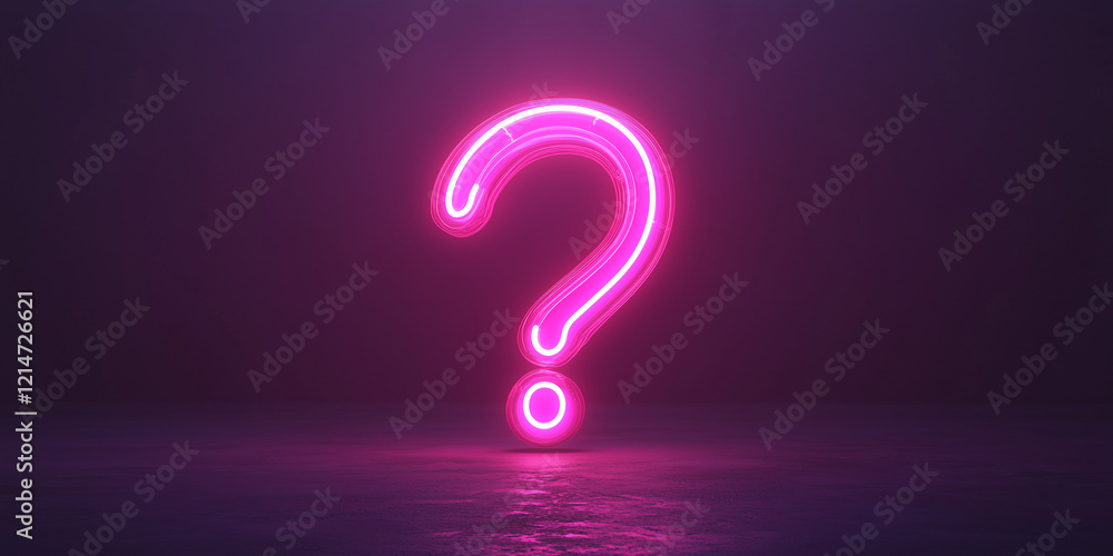 Naklejka premium **A neon question mark glowing on a dark purple background