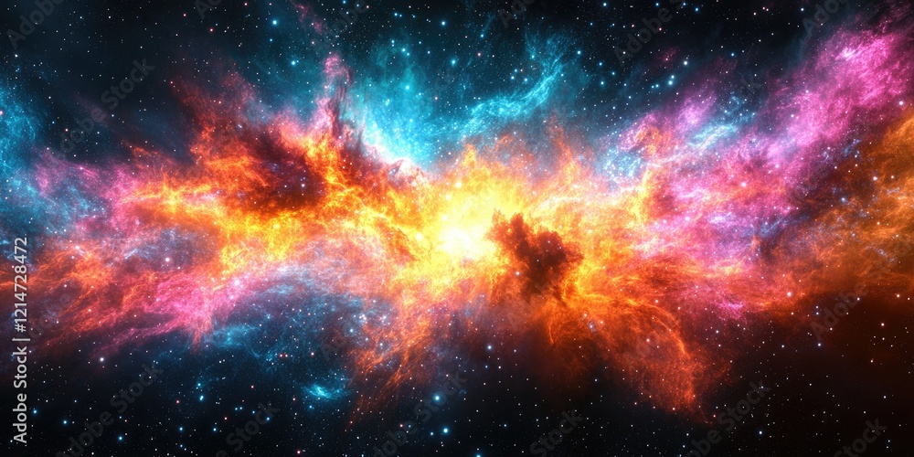 Fototapeta premium Celestial Nebula In Vivid Hues Of Pink, Orange And Blue