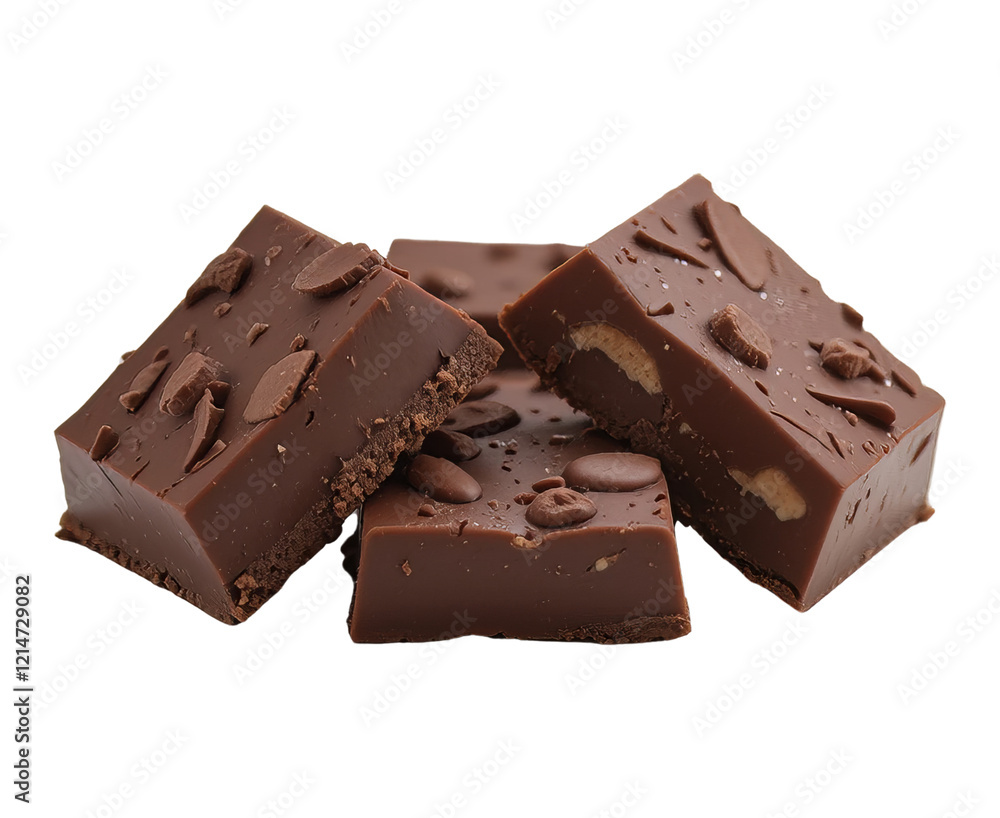 Three large chocolate pieces placed diagonally on surface Three large chocolate pieces placed diagonally on surface