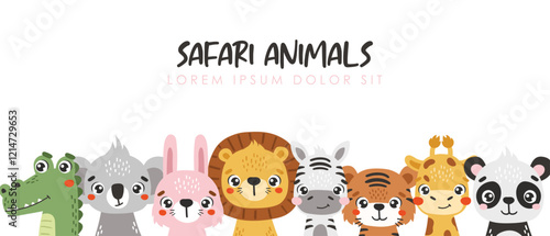 Canvas Print Safari animals set isolated, cute tropical animals, kids illustrations