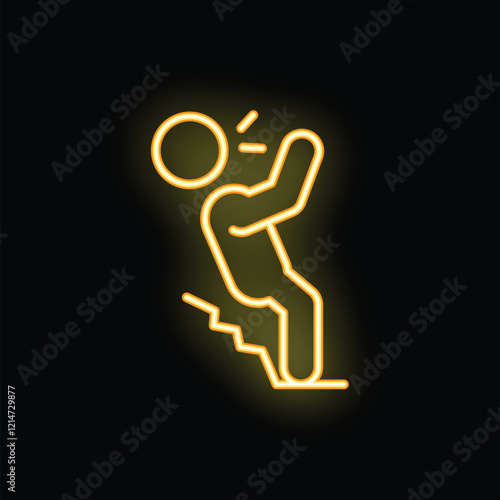 Stylized neon illustration of a stick figure slipping on a patch of ice