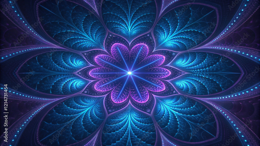 Intricate Fractal Design with Neon Blue and Purple Glow Intricate Fractal Design with Neon Blue and Purple Glow
