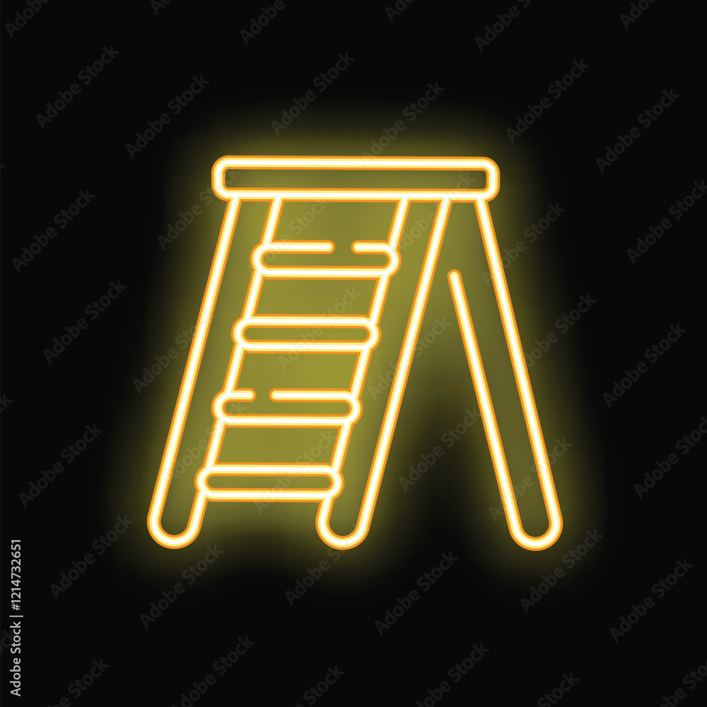 Yellow neon icon of climbing stairs, isolated on a black background Yellow neon icon of climbing stairs, isolated on a black background