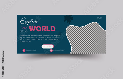 Modern Travel Facebook cover social media for photography, template design with abstract shapes