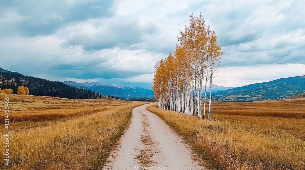 Naklejka premium Autumn pathway journey mountain valley landscape