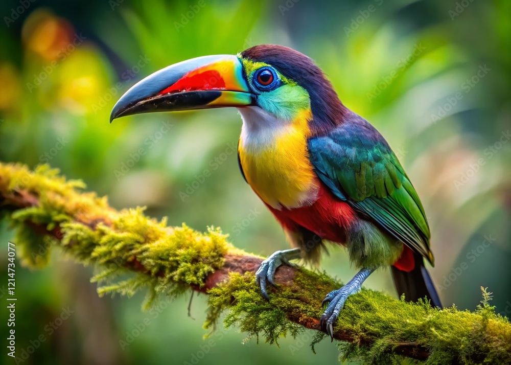 Fototapeta premium Vibrant Bird with Striking Black and White Beak - Aerial Drone View