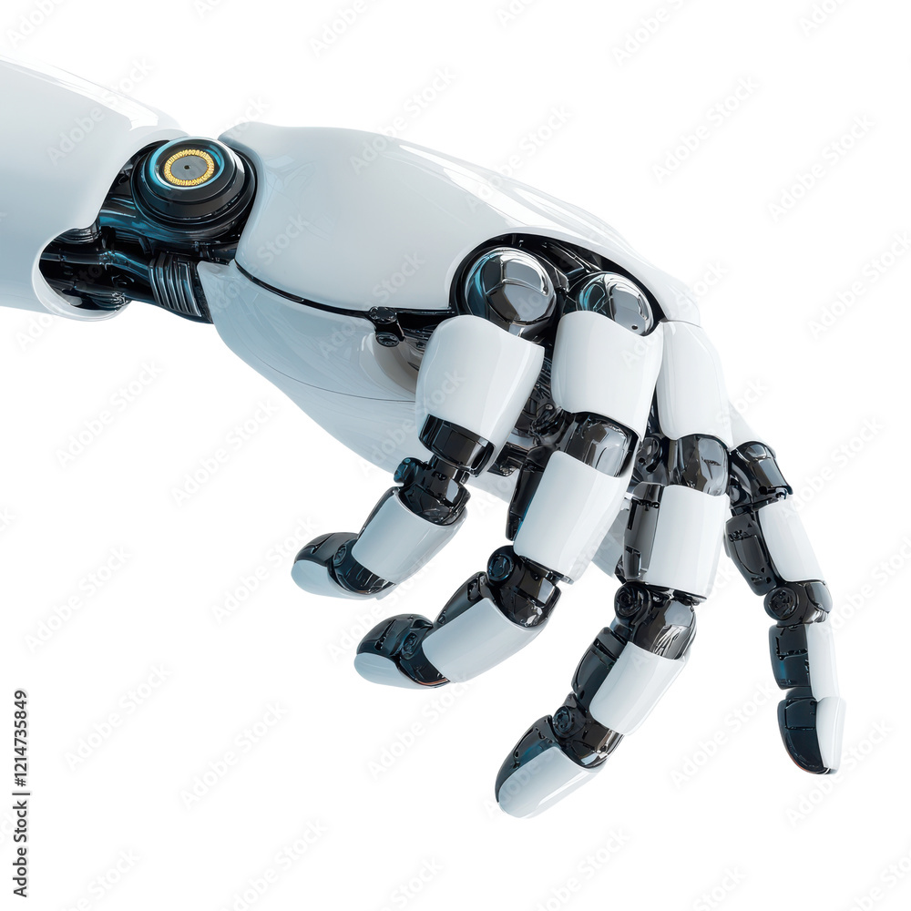 Advanced Robotic Hand Gesturing Futuristic White and Black Artificial Intelligence Technology Close on transparent background Advanced Robotic Hand Gesturing Futuristic White and Black Artificial Intelligence Technology Close on transparent background