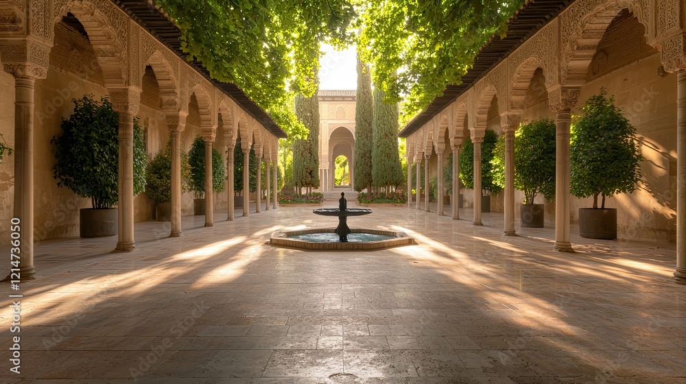Obraz premium Serene fountain alhambra garden sunlit perspective