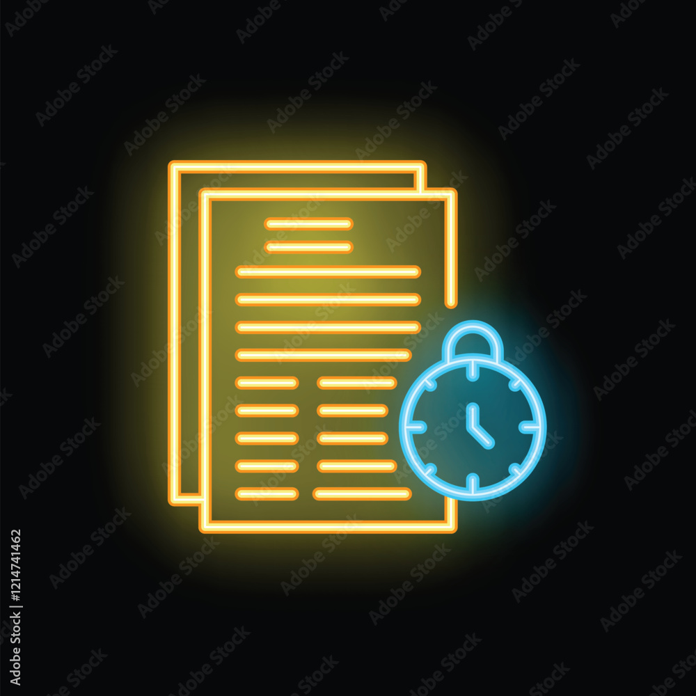 Φωτογραφία Neon icon of a clock is showing the time limit for finishing important business