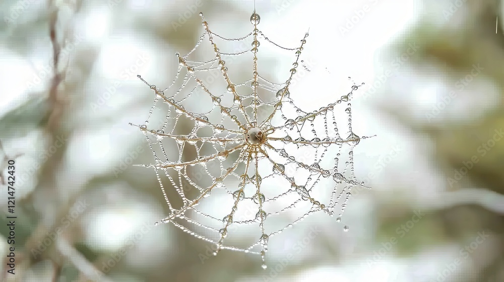 Micro shot close-up habitat exam droplet. A delicate spider web adorned with glistening dew drops, suspended in nature, creating a beautiful, intricate pattern. Micro shot close-up habitat exam droplet. A delicate spider web adorned with glistening dew drops, suspended in nature, creating a beautiful, intricate pattern.