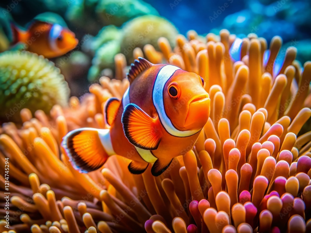 Vibrant Nimo Fish in a Coral Reef Ecosystem - Macro Photography Vibrant Nimo Fish in a Coral Reef Ecosystem - Macro Photography