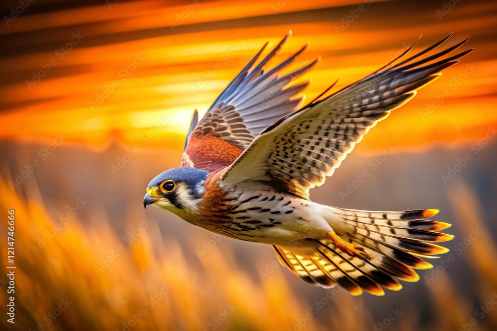Fototapeta premium American Kestrel in Flight - Long Exposure Wildlife Photography