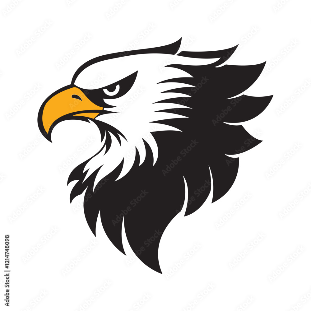 Fototapeta premium eagle head profile black white yellow logo v4