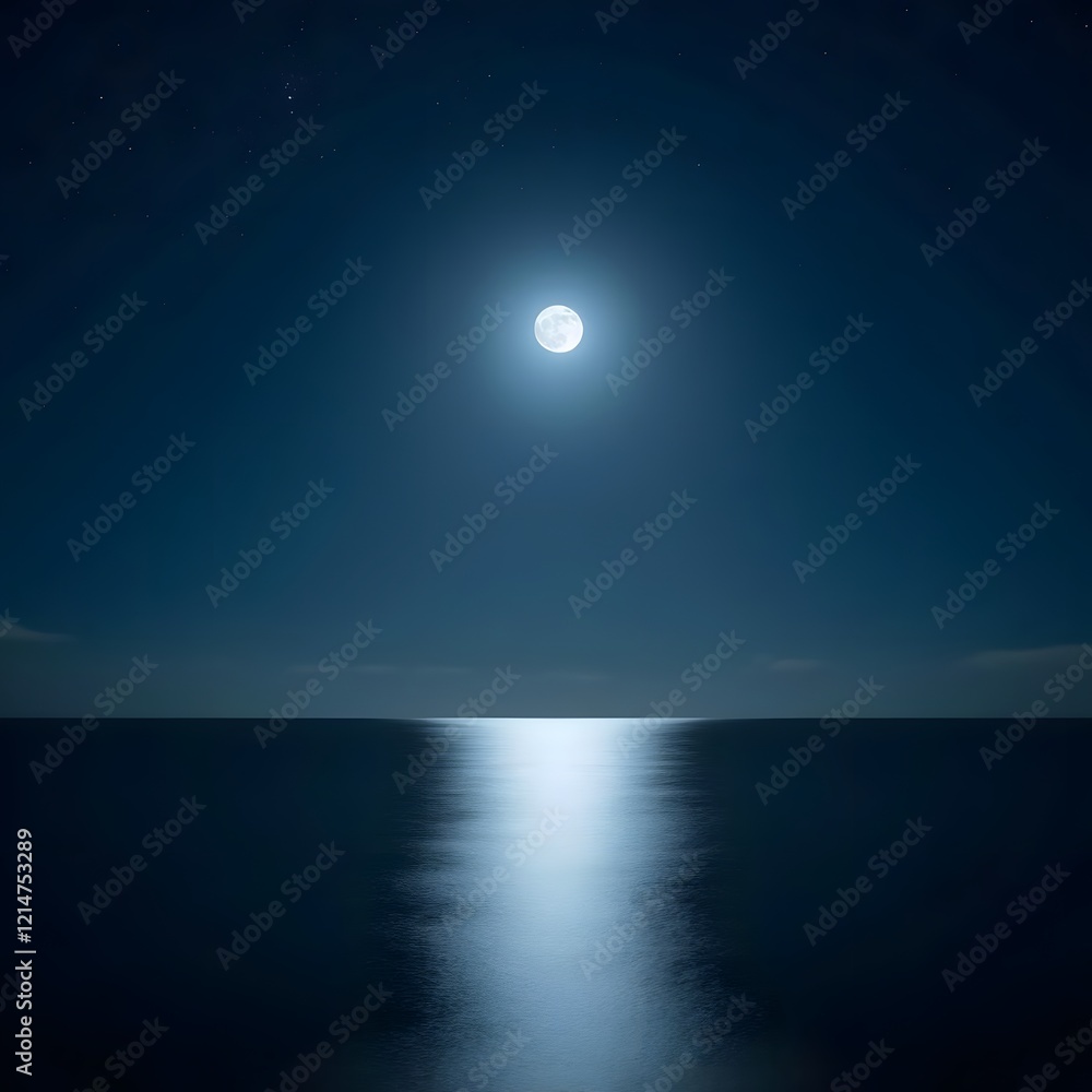 Midnight Serenity Moonlit Sea and Starry Sky Long Exposure Photo