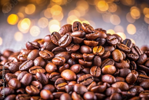 Wallpaper Mural Aromatic Coffee Beans Pile with Bokeh, White Background Stock Photo Torontodigital.ca
