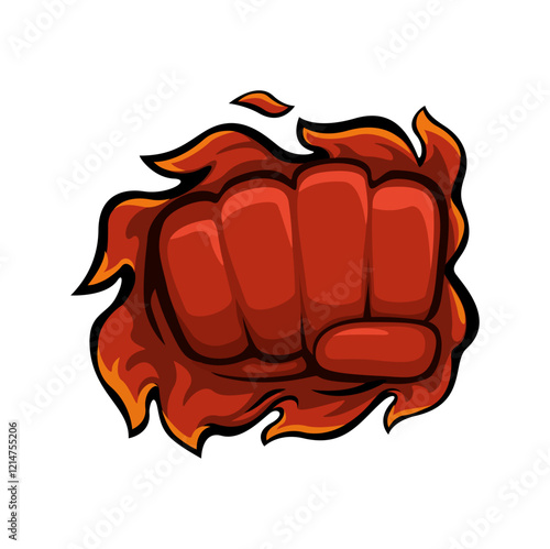 Fire Punch Hand Mascot Cartoon Illustration Vector