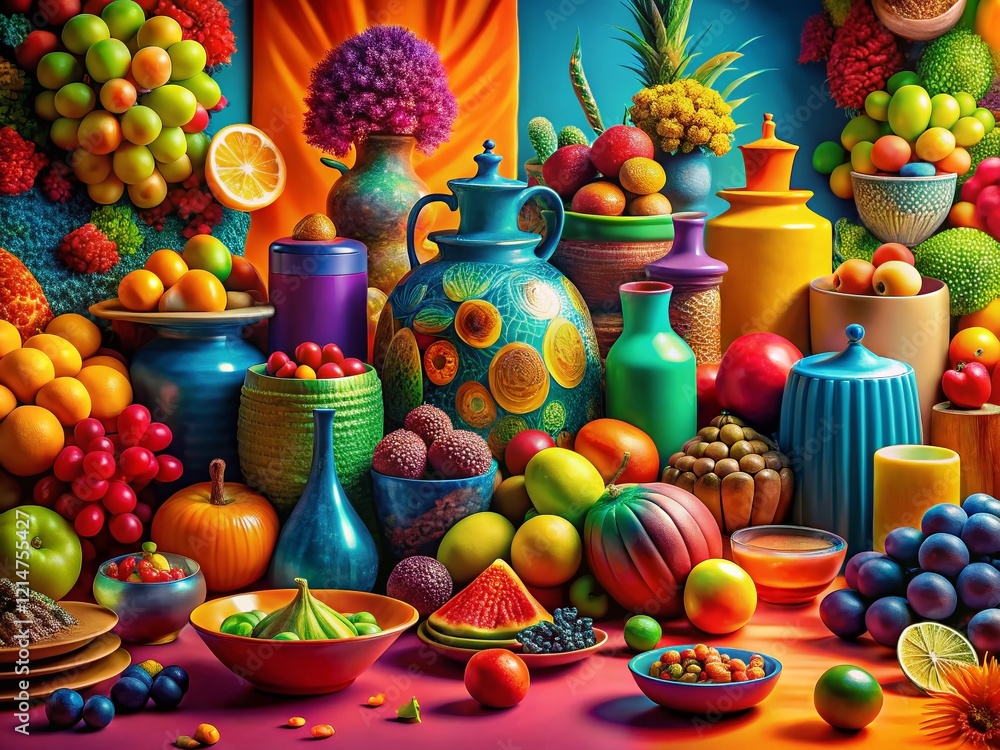 Fototapeta premium Vibrant Surreal Still Life: Colorful Objects in a Hyper-Real Scene