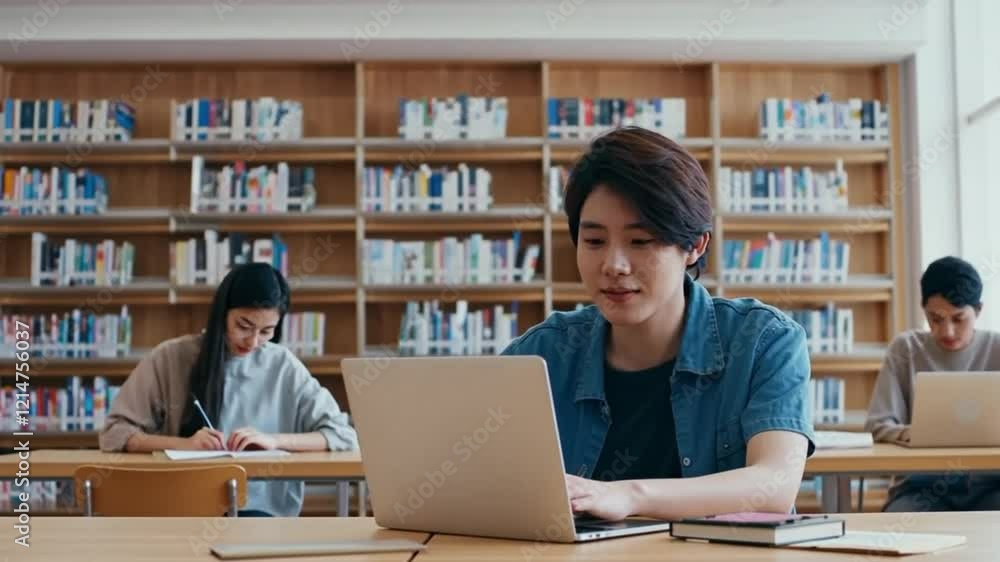 University Students Studying in Library or Students Researching for Class Assignment University Students Studying in Library or Students Researching for Class Assignment