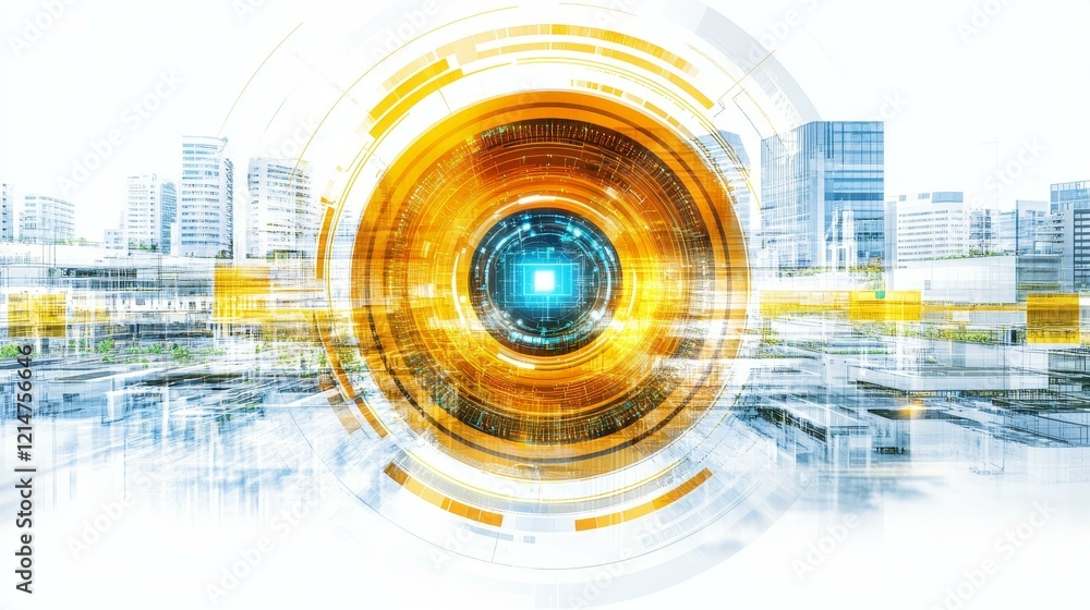Obraz premium Futuristic City Technological Eye View