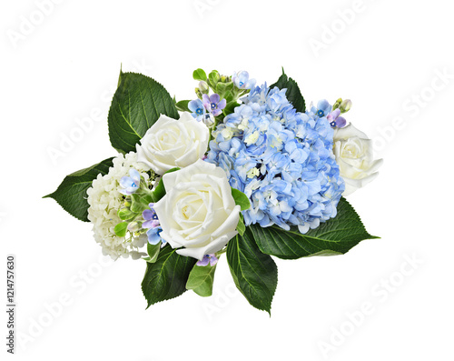 Blue hydrangea, white rose ...