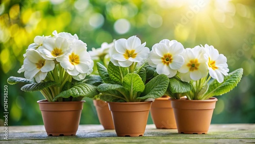 Wallpaper Mural Vibrant White Primula Polyanthus Flowers in Pots - Spring Blooms Torontodigital.ca