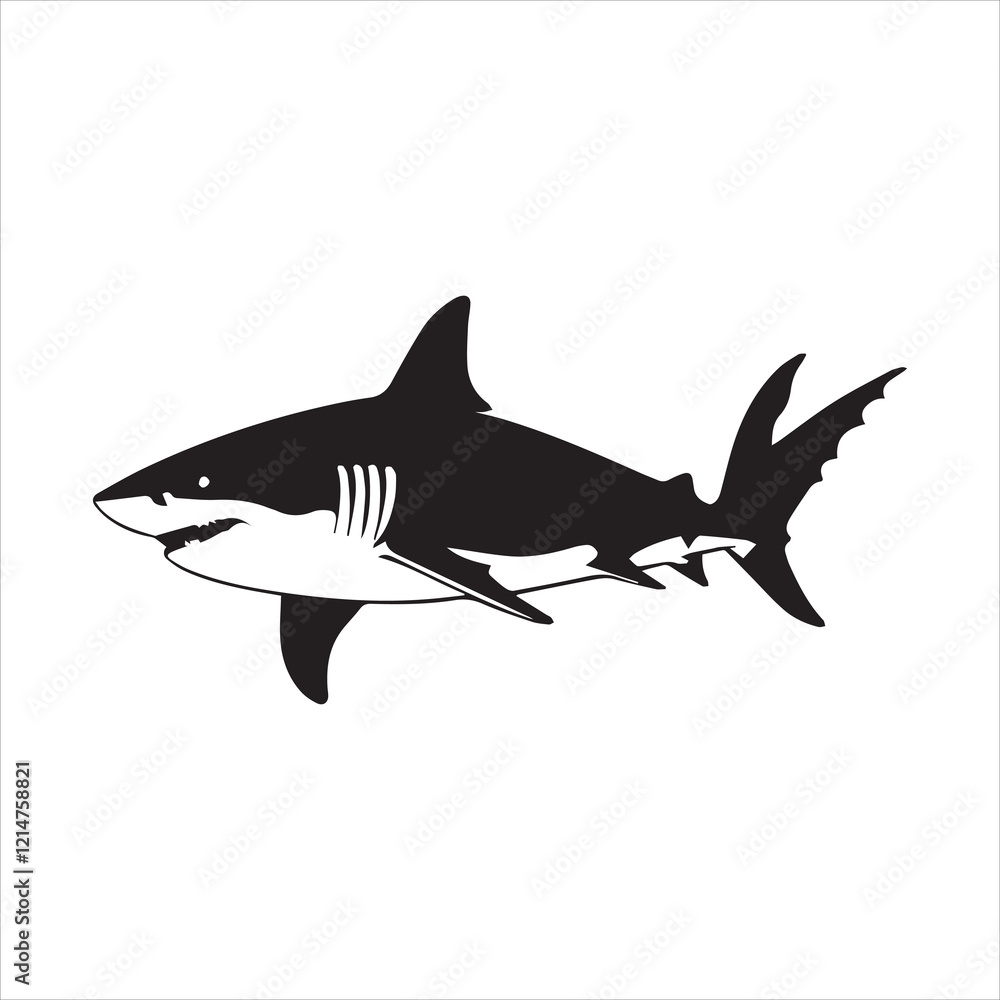 Powerful Shark Silhouette in Dramatic Pose Powerful Shark Silhouette in Dramatic Pose